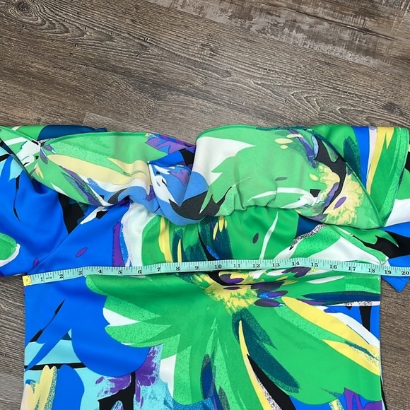 London Times On Off Shoulder Ruffle Multi Floral Tropical Mini Dress Sz 6 Resort - Picture 9 of 15